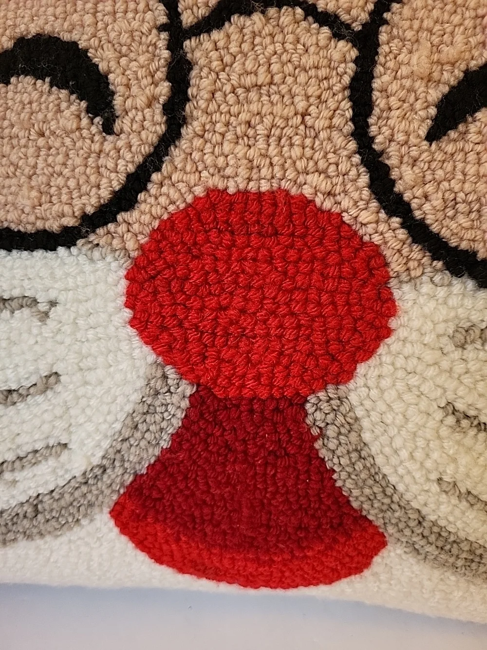 Festive Santa Face Hooked Wool Pillow - 3D Red Hat 16x16